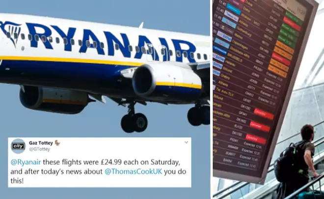 Ryanair hikes up its prices after Thomas Cook's collapse, according to Twitter users. 