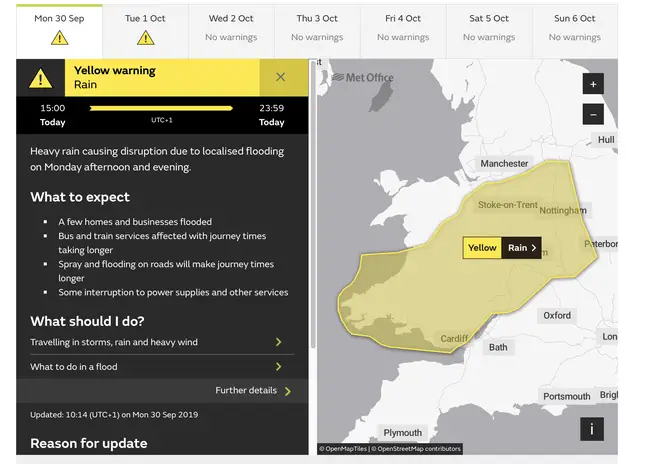 The Met Office have issued warnings for a large chunk of the UK