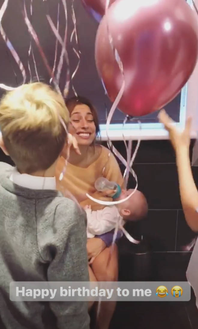 Stacey Solomon's sons walked into the bathroom while she was on the toilet and feeding baby Rex