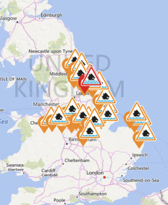 The warnings and alerts currently in force in England