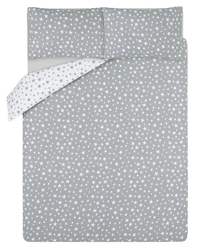 Grey Star Print Soft & Cosy Brushed Cotton Duvet Set by George at Asda
