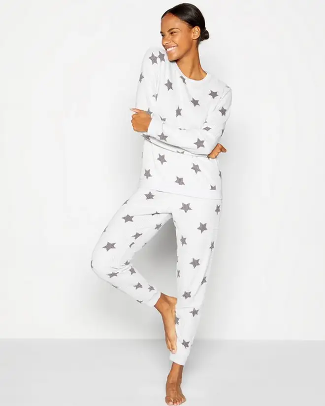 Lounge & Sleep - Grey Star Print Waffle Textured Pyjama Set, Debenhams