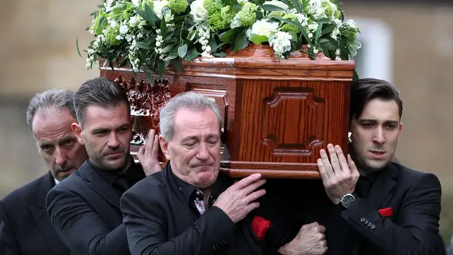 Michael Pattemore attended his late wife's funeral alongside Lynda's sons Michael and Robbie.