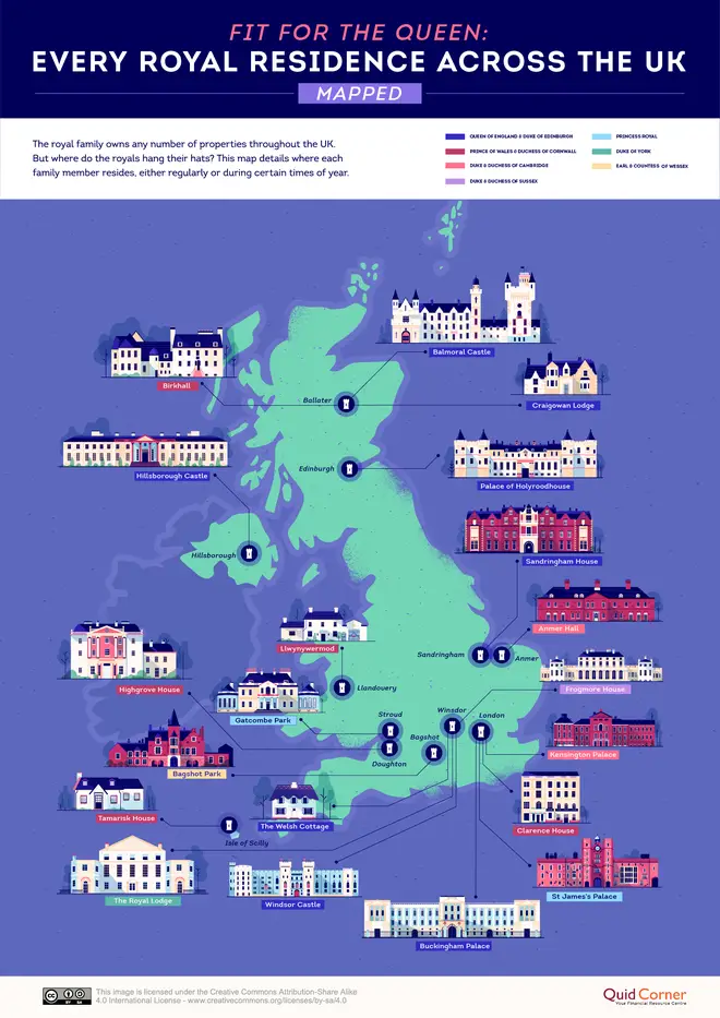 UK personal finance blog Quid Corner created a map that shows where the royals live across the UK.