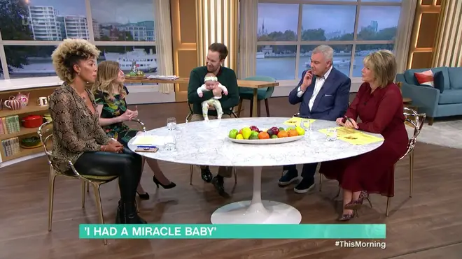 Eleanor's husband Chris brought baby Imogen out during the interview