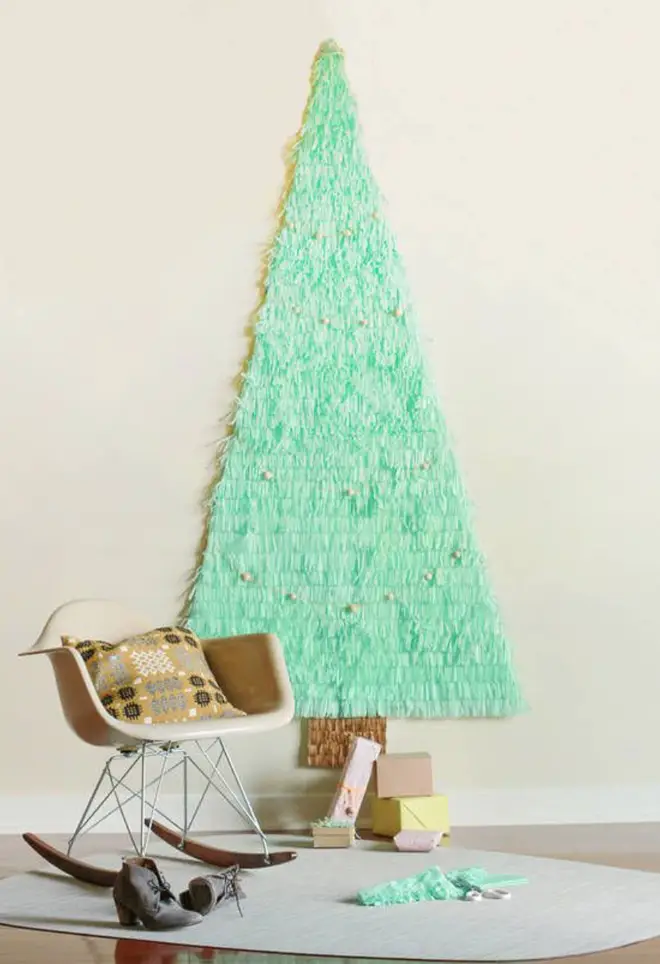 This mint green tissue paper tree is easy to recreate.