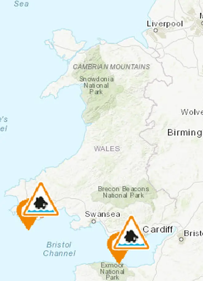 Both of Wales' alerts are in the south