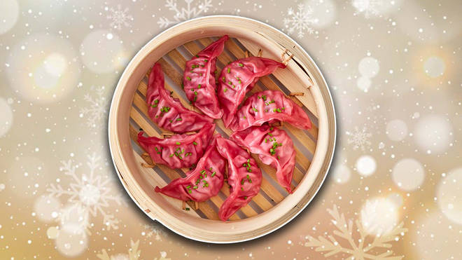 The gyoza's red colour are particularly Christmassy