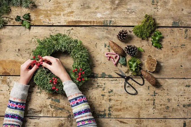 You can make your own wreaths using dried fruit and pine cones