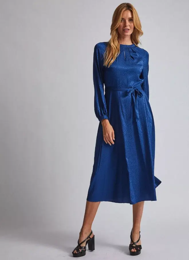 Dorothy Perkins Blue Jacquard Keyhole Midi Dress