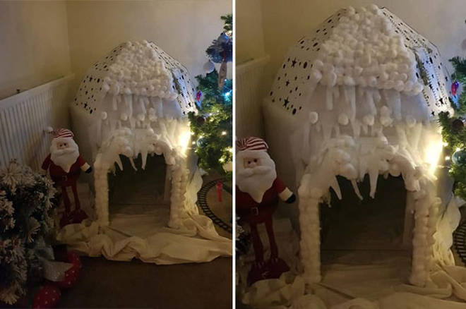 A mum has shared a picture of the igloo she made