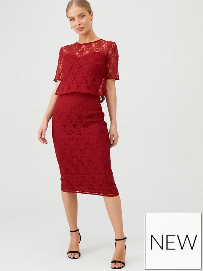 Very Floral Lace Overlay Pencil Dress