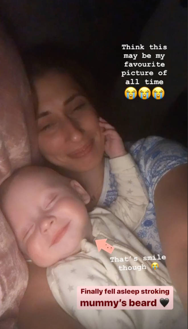 Baby Rex fell asleep with his hand on Stacey Solomon's face